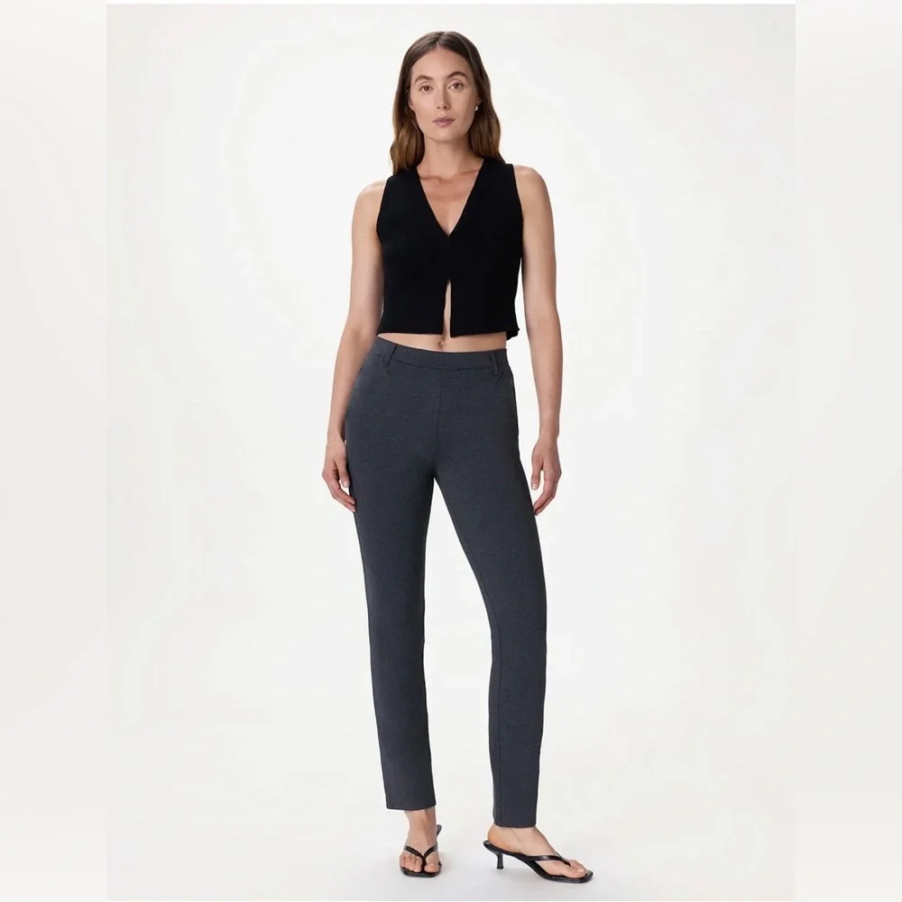 Quince‎ Ultra-Stretch Ponte Straight Leg Pants Charcoal Pull On Elastic Waist